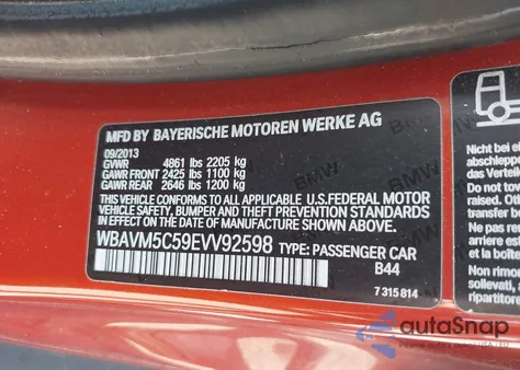 2014 BMW X1 xDrive35I из США, поврежденный, VIN WBAVM5C59EVV92598